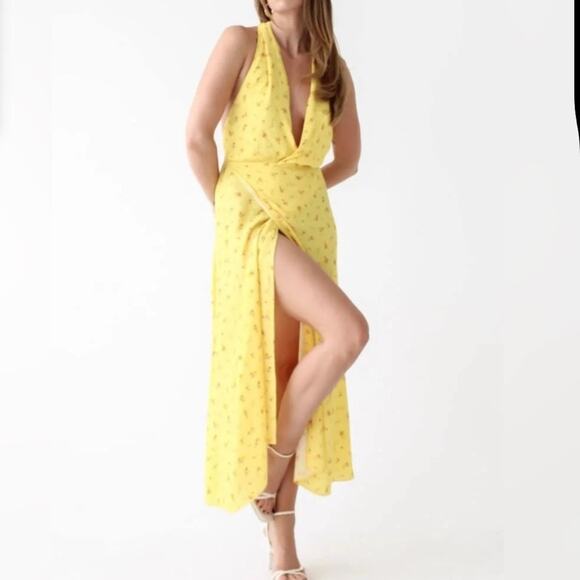 NWT Rumored Sirena Midi Wrap Dress Windswept Floral Halter Slit Womens Size S - Picture 2 of 7